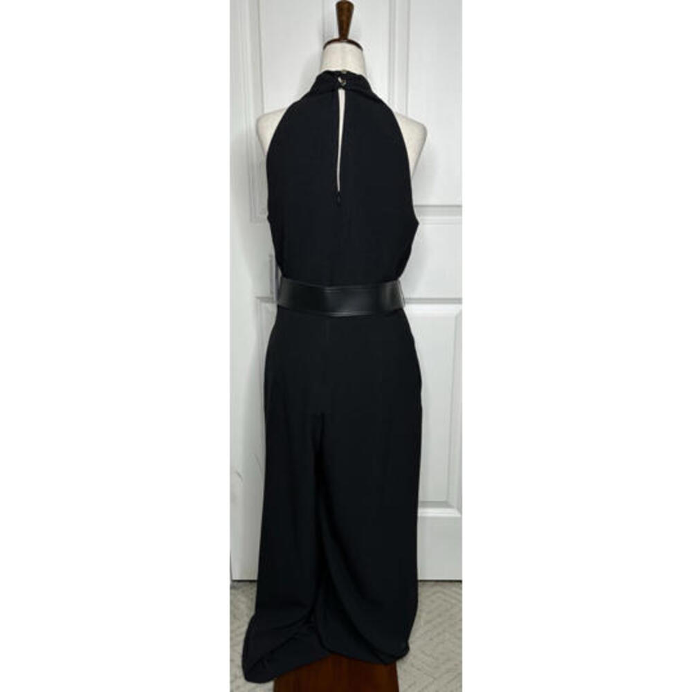 Julia Jordan NWT Womens Halter Neck Wide Leg V Neck Belted Black Jumpsuit Sz 10 - Picture 3 of 9